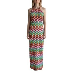Gianni Bini Women’s Zigzag Patterned Halter Maxi Dress Beach Paradise S